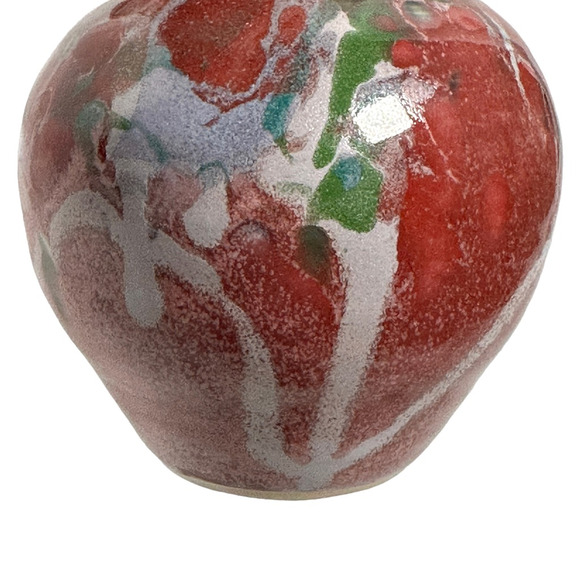 Vintage Cooper Mays NC Bud Vase Red Art Pottery Abstract Stoneware 4” Glaze - Picture 5 of 9